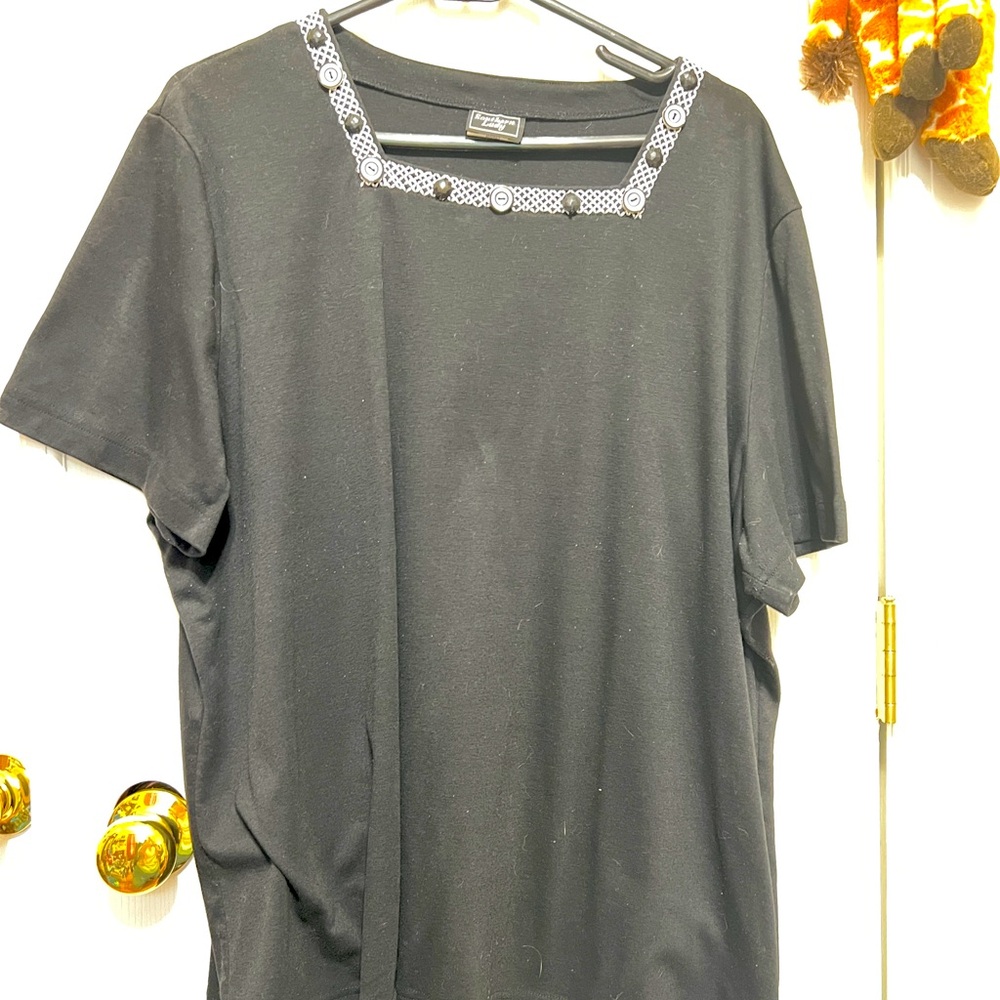 Black Top with Embellished Neckline